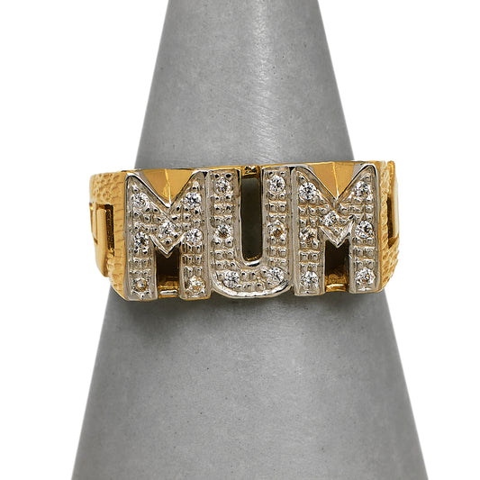 Pre-Owned 9ct Gold CZ MUM Cherish Ring Size N.5