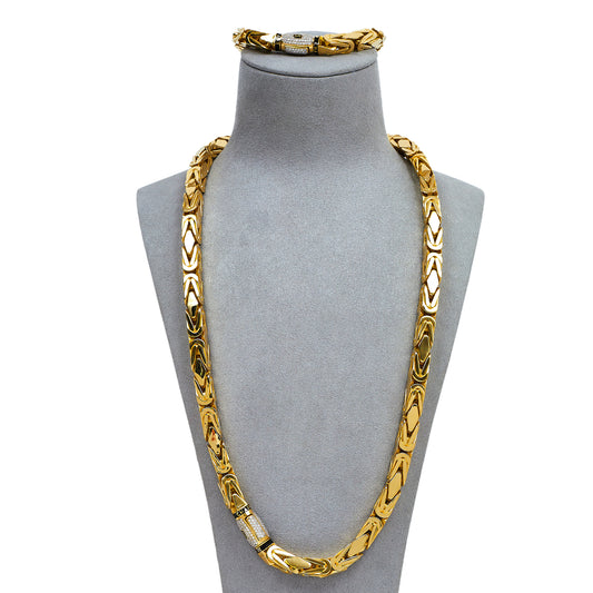Pre-Owned 14ct Gold Byzantine Necklace & Bracelet SET