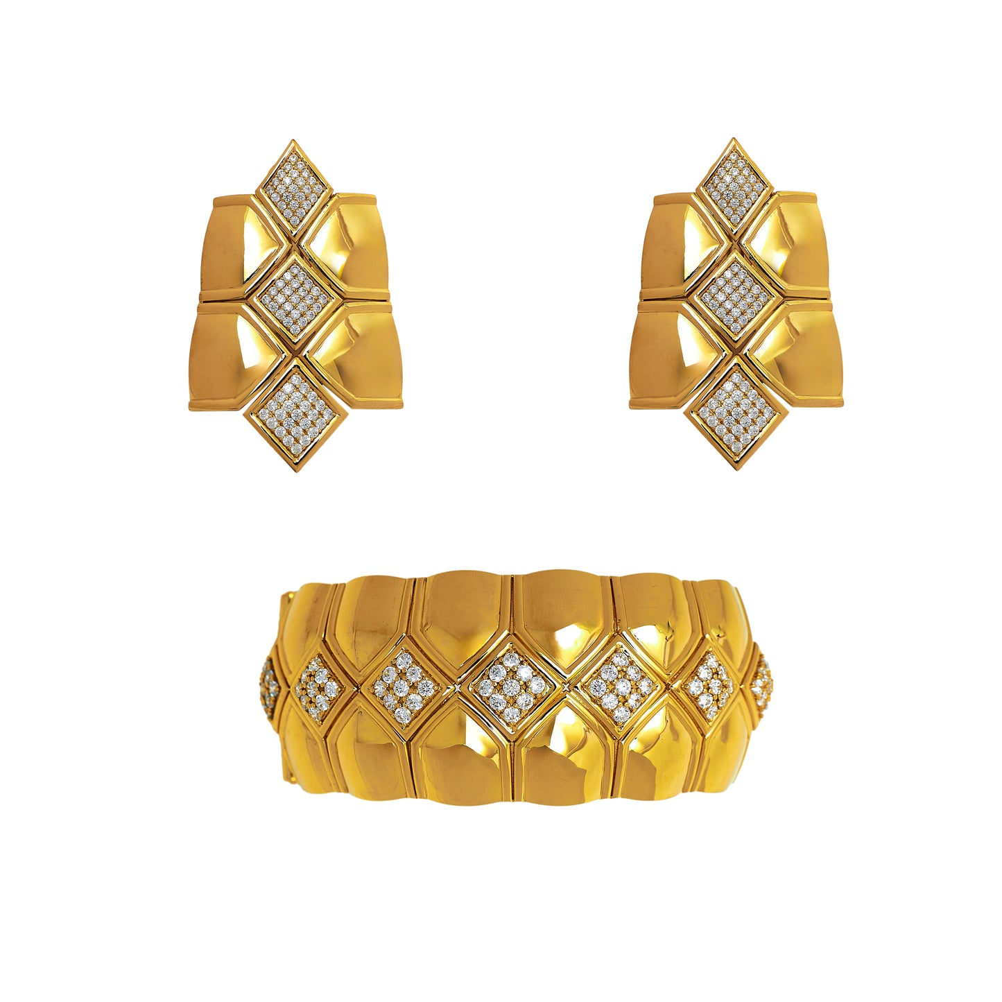 Pre-Owned 18ct Gold CZ Bangle & Earring Jewellery SET