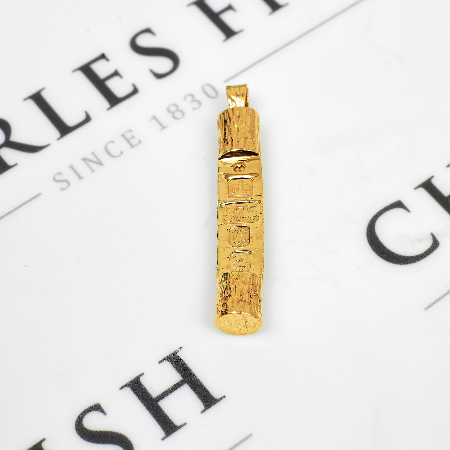 Pre-Owned 9ct Gold Barked Tubular Ingot Pendant