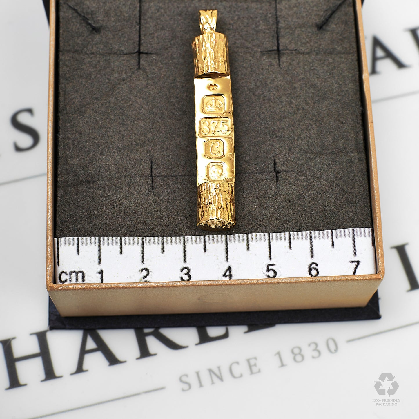 Pre-Owned 9ct Gold Barked Tubular Ingot Pendant