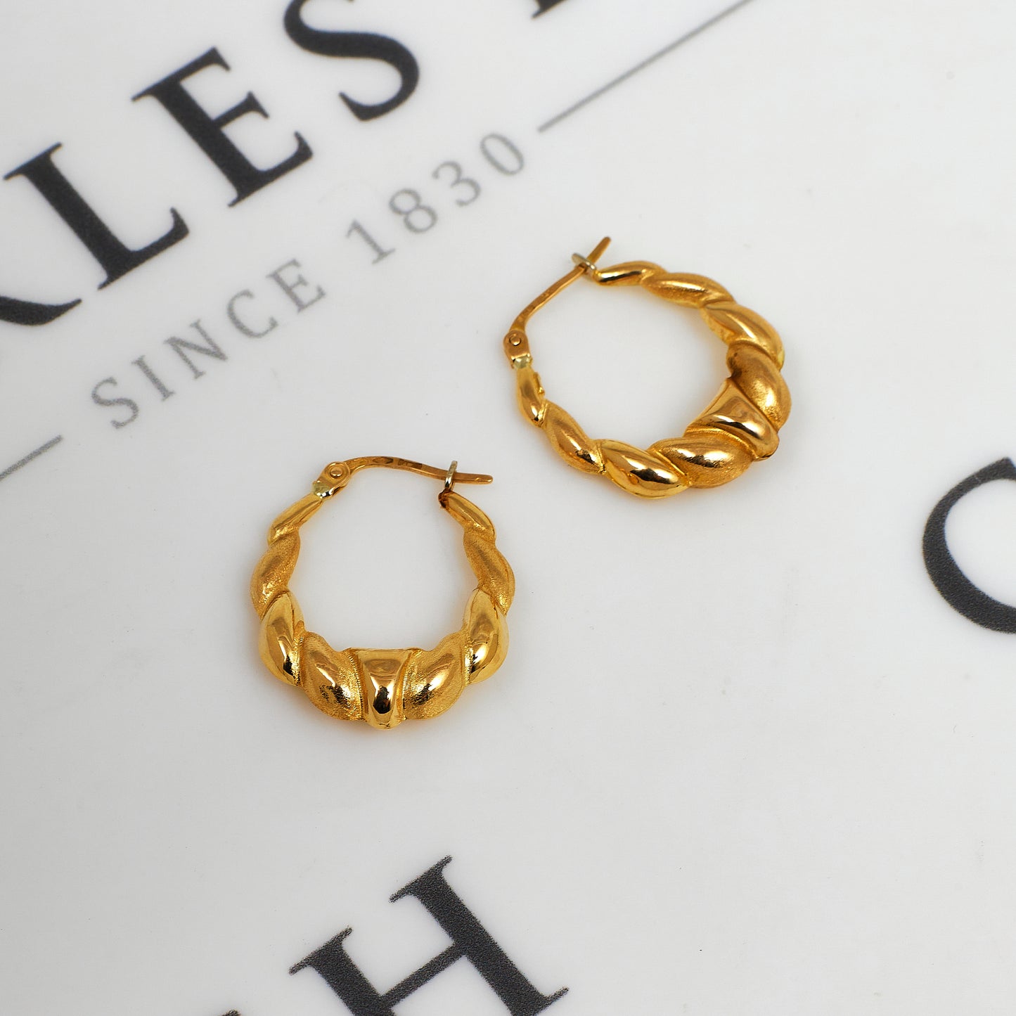 Pre-Owned 14ct Gold Twist Creole Hoop Earrings