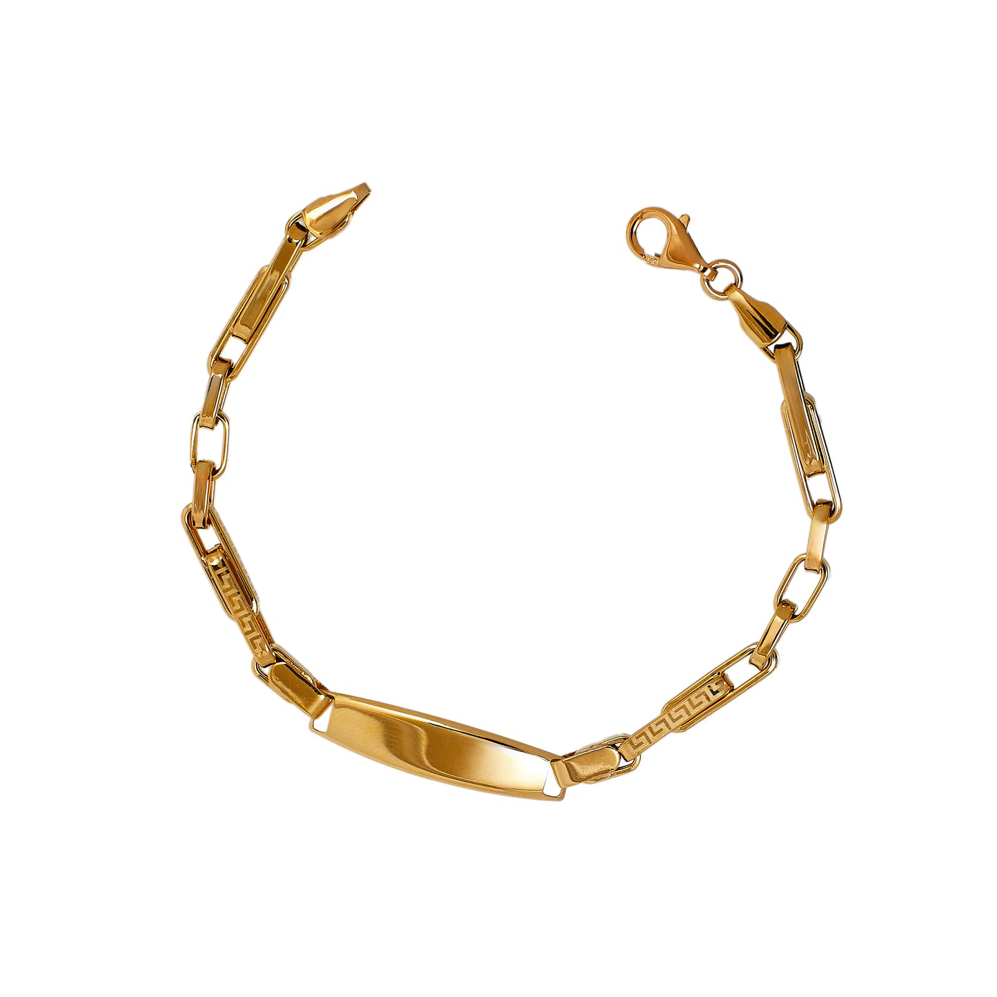 Pre-Owned 14ct Gold Greek Key Design ID Plate Bracelet