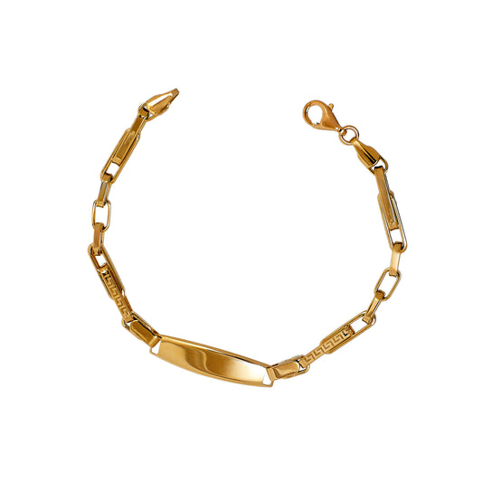 Pre-Owned 14ct Gold Greek Key Design ID Plate Bracelet