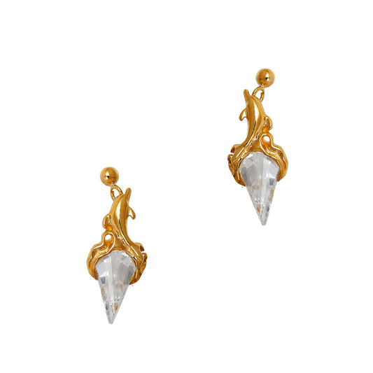 Pre-Owned 9ct Gold Crystal Drop Dolphin Earrings