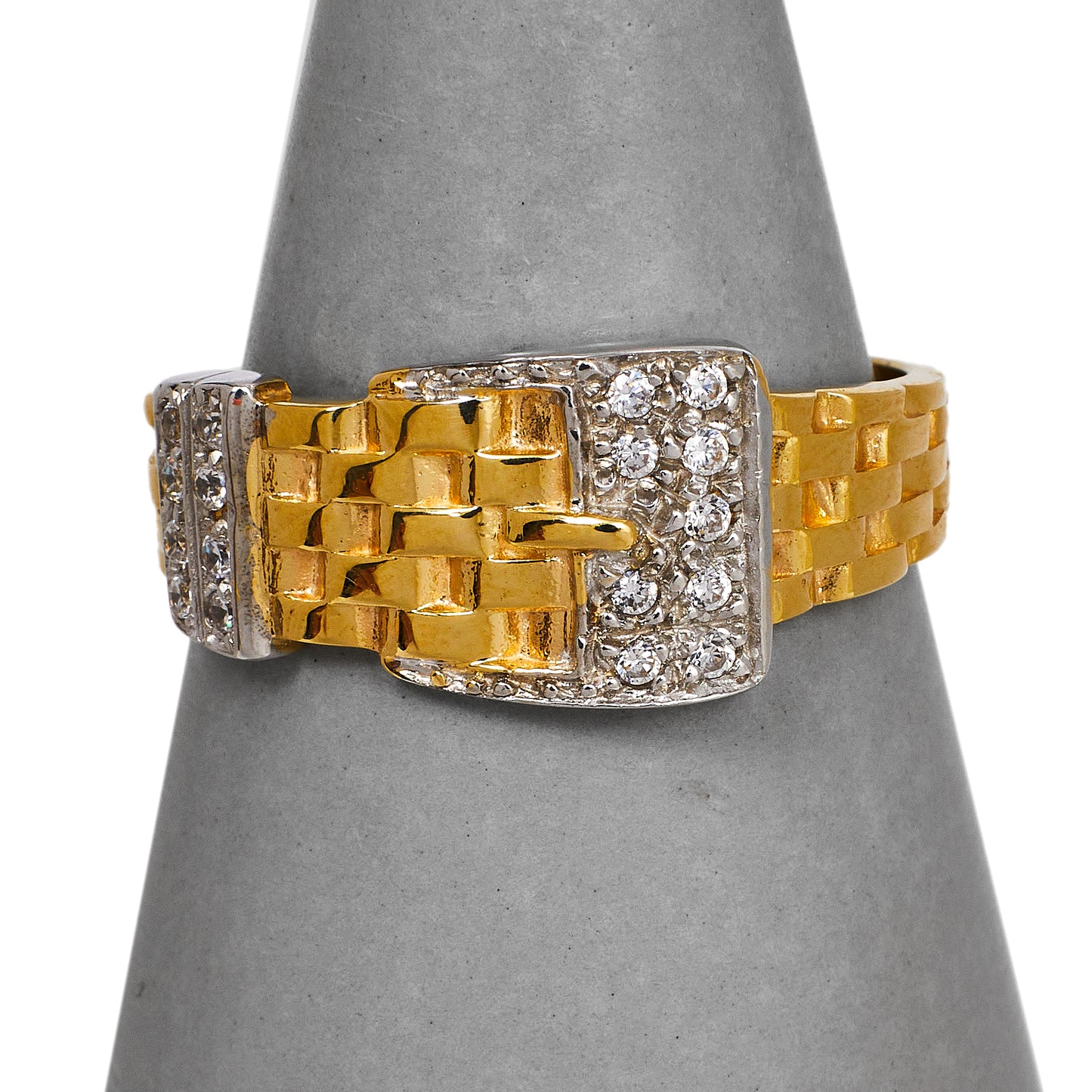 Pre-Owned 9ct Gold Mens CZ Buckle Ring Size W.5