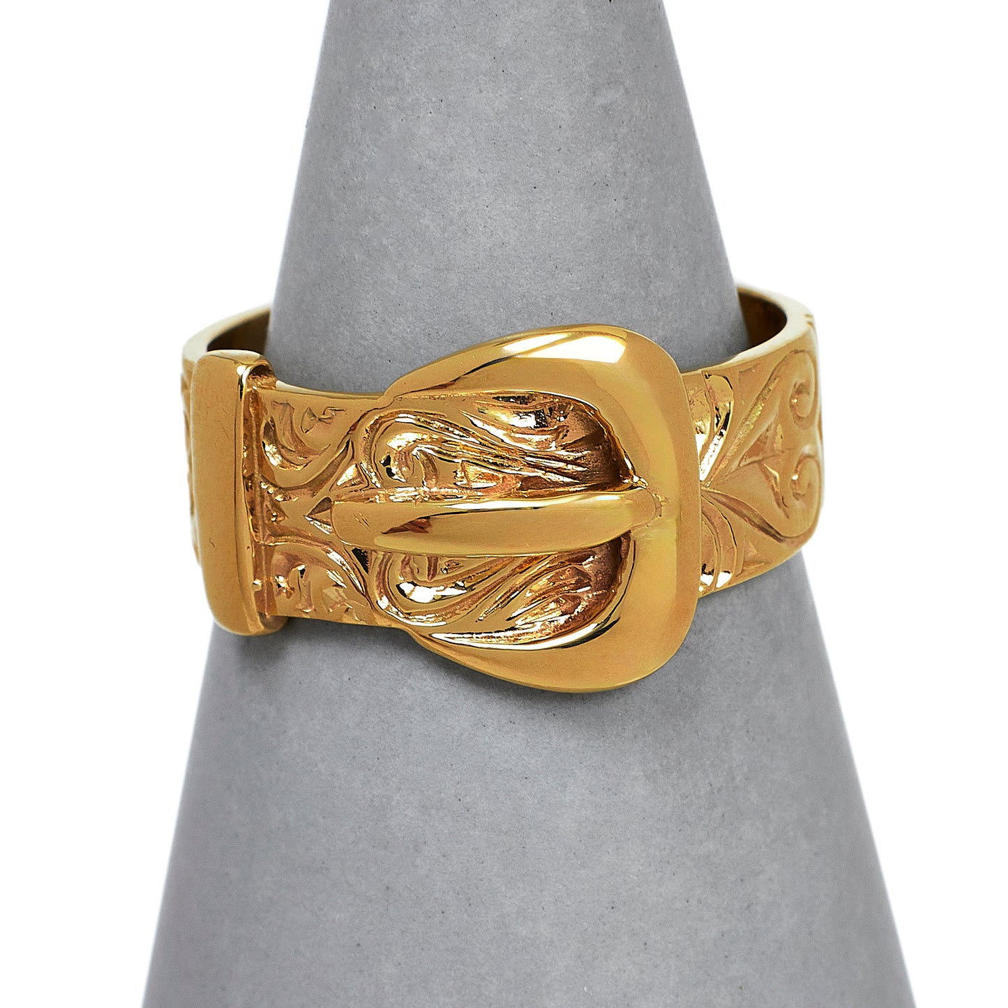 Pre-Owned 9ct Gold Patterned Buckle Ring Size P