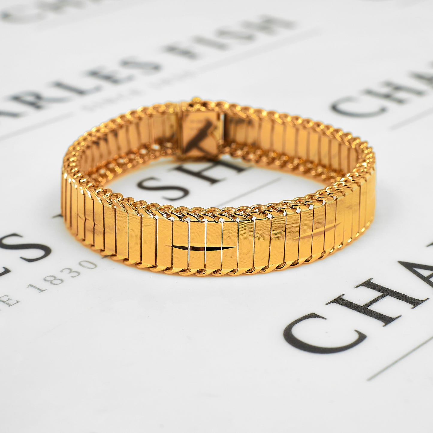 Pre-Owned 18ct Gold Bar Link Bracelet & Curb Edge 7.5 Inch