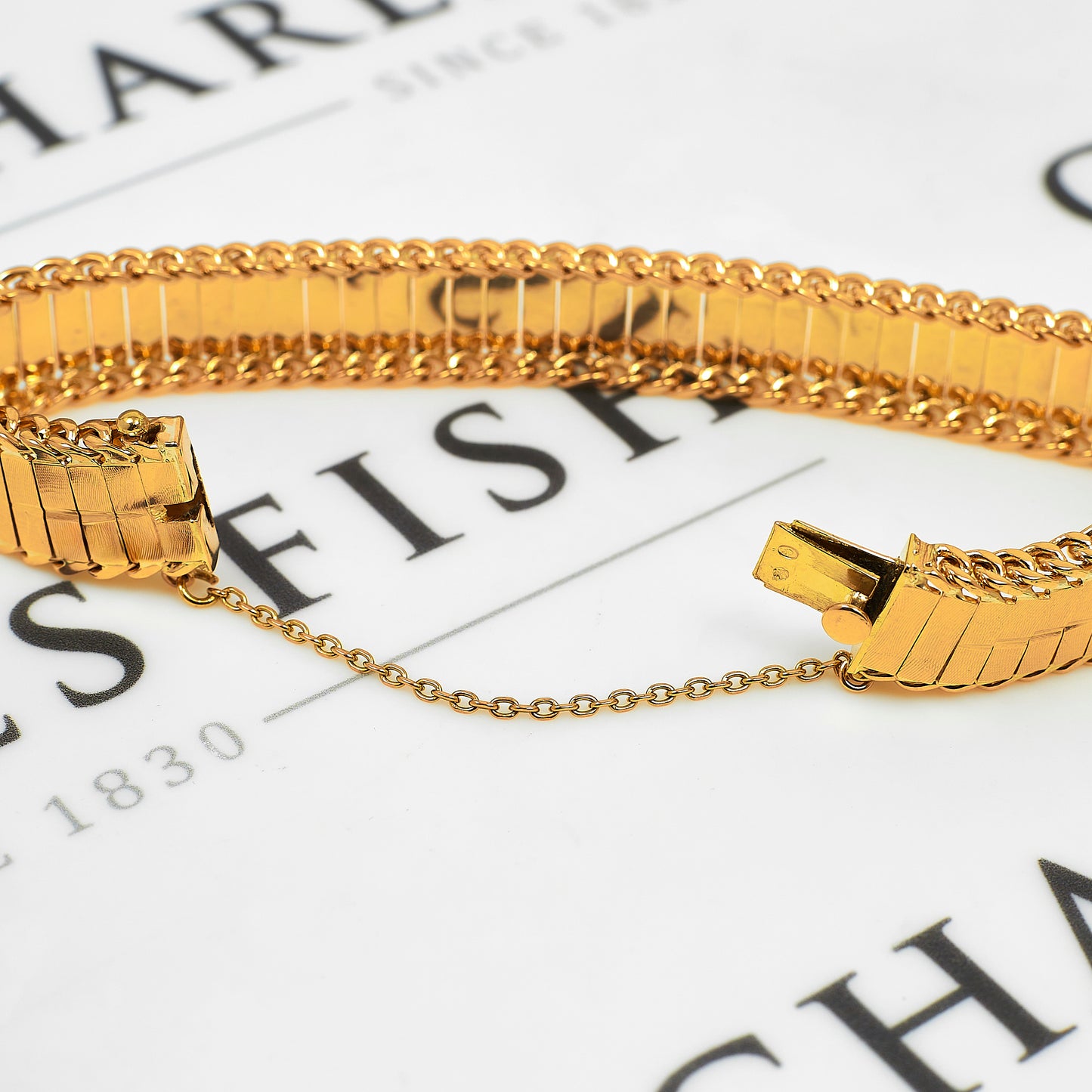 Pre-Owned 18ct Gold Bar Link Bracelet & Curb Edge 7.5 Inch