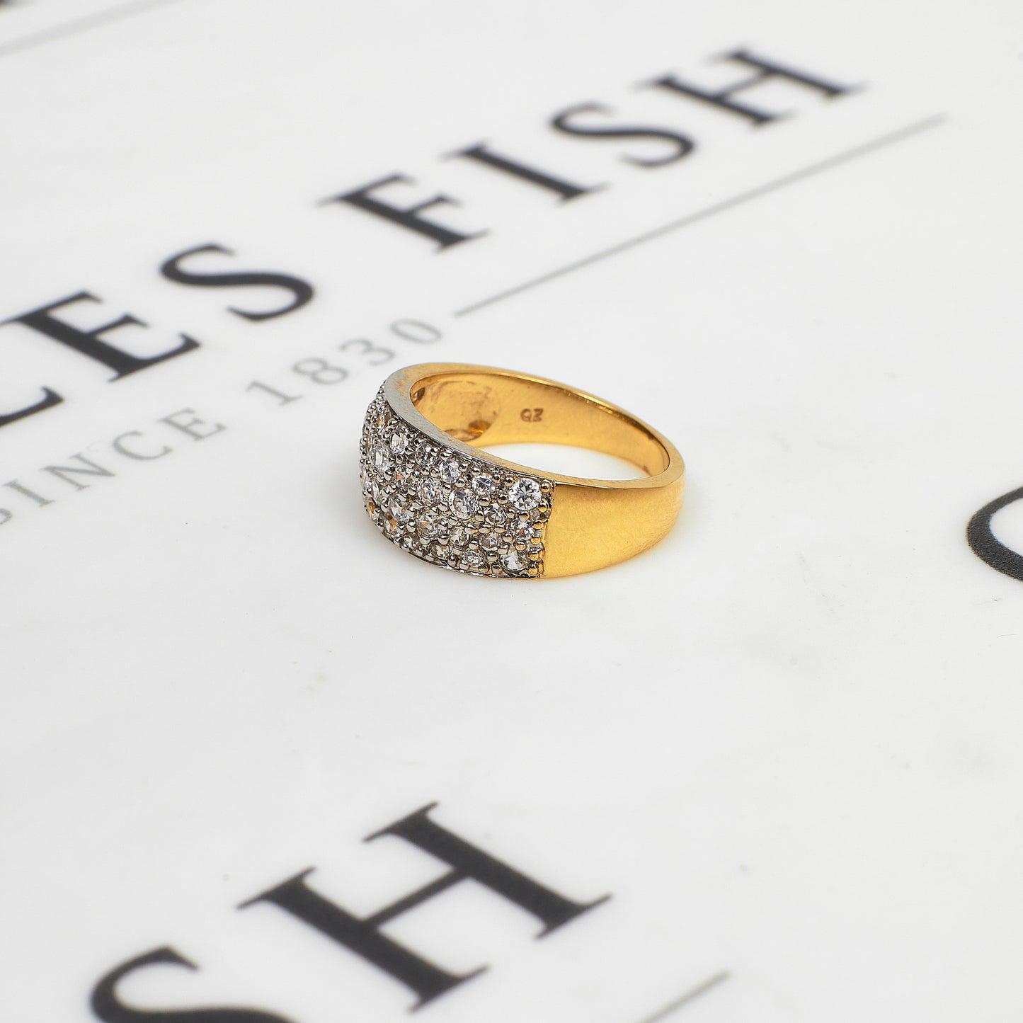 Pre-Owned 9ct Gold CZ 4 RowTapering Band Ring Size M