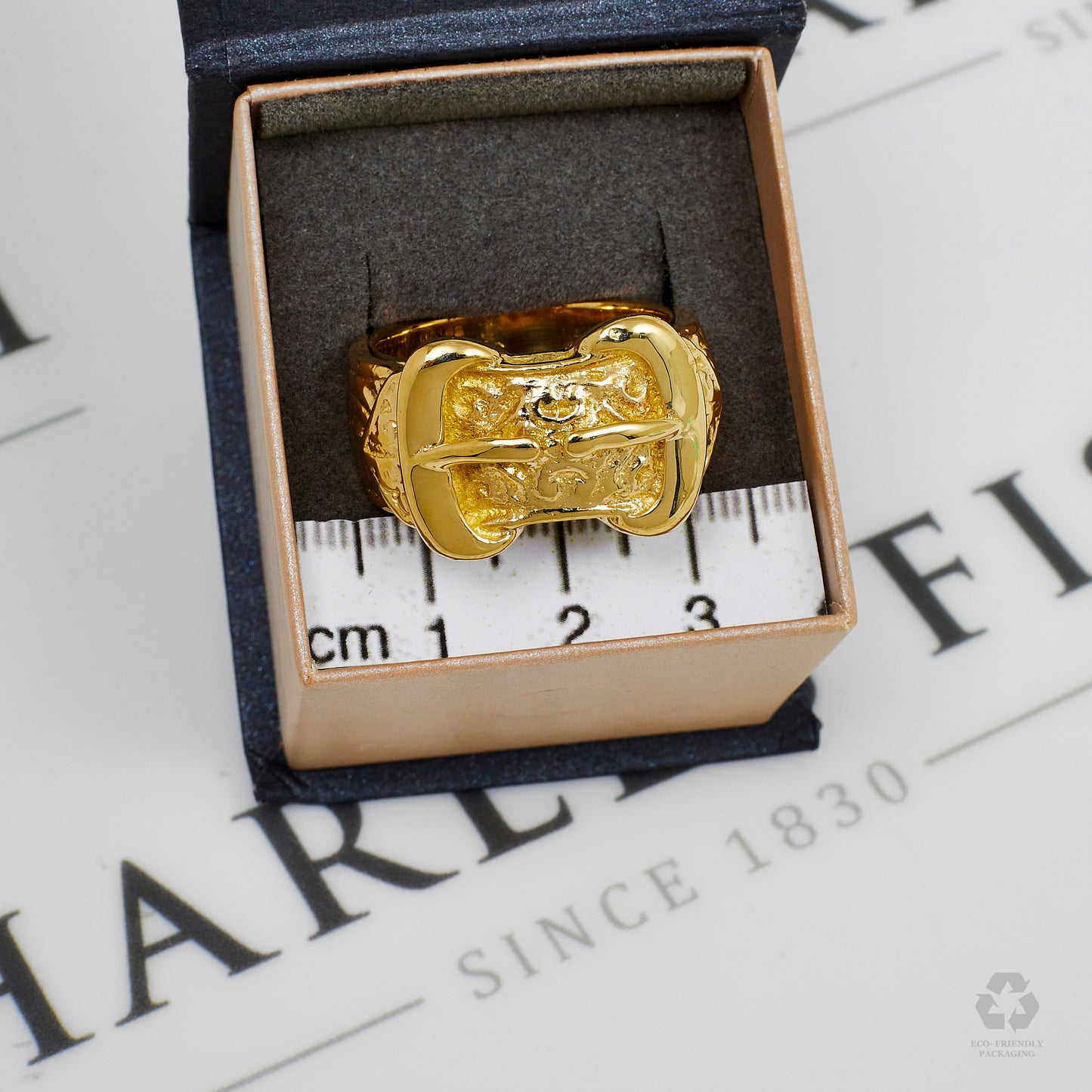 Pre-Owned 9ct Gold Mens Double Buckle Ring Size Z