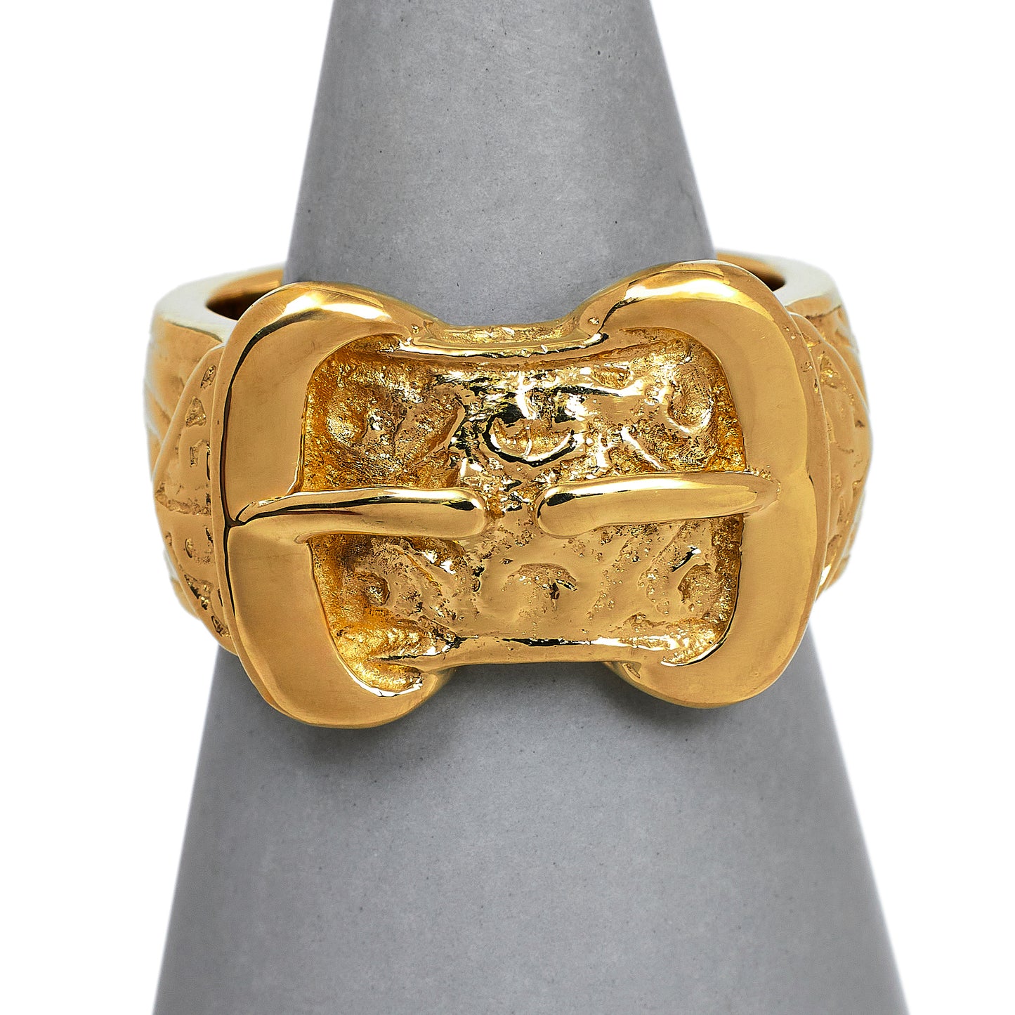 Pre-Owned 9ct Gold Mens Double Buckle Ring Size Z