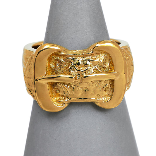 Pre-Owned 9ct Gold Mens Double Buckle Ring Size Z