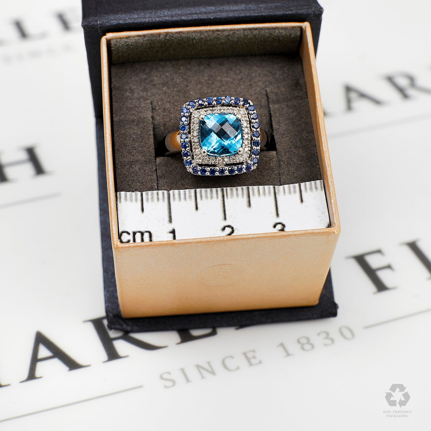 Pre-Owned 14ct White Gold Topaz & Diamond Cluster Ring