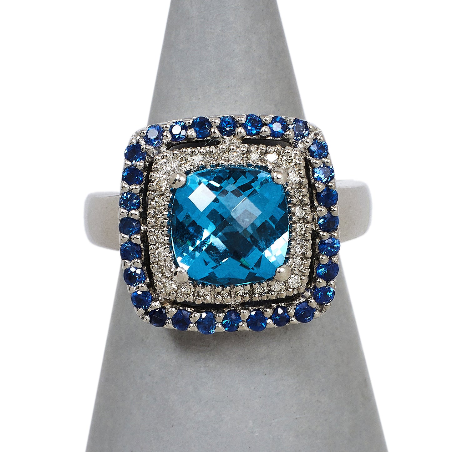 Pre-Owned 14ct White Gold Topaz & Diamond Cluster Ring