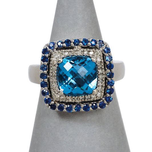 Pre-Owned 14ct White Gold Topaz & Diamond Cluster Ring