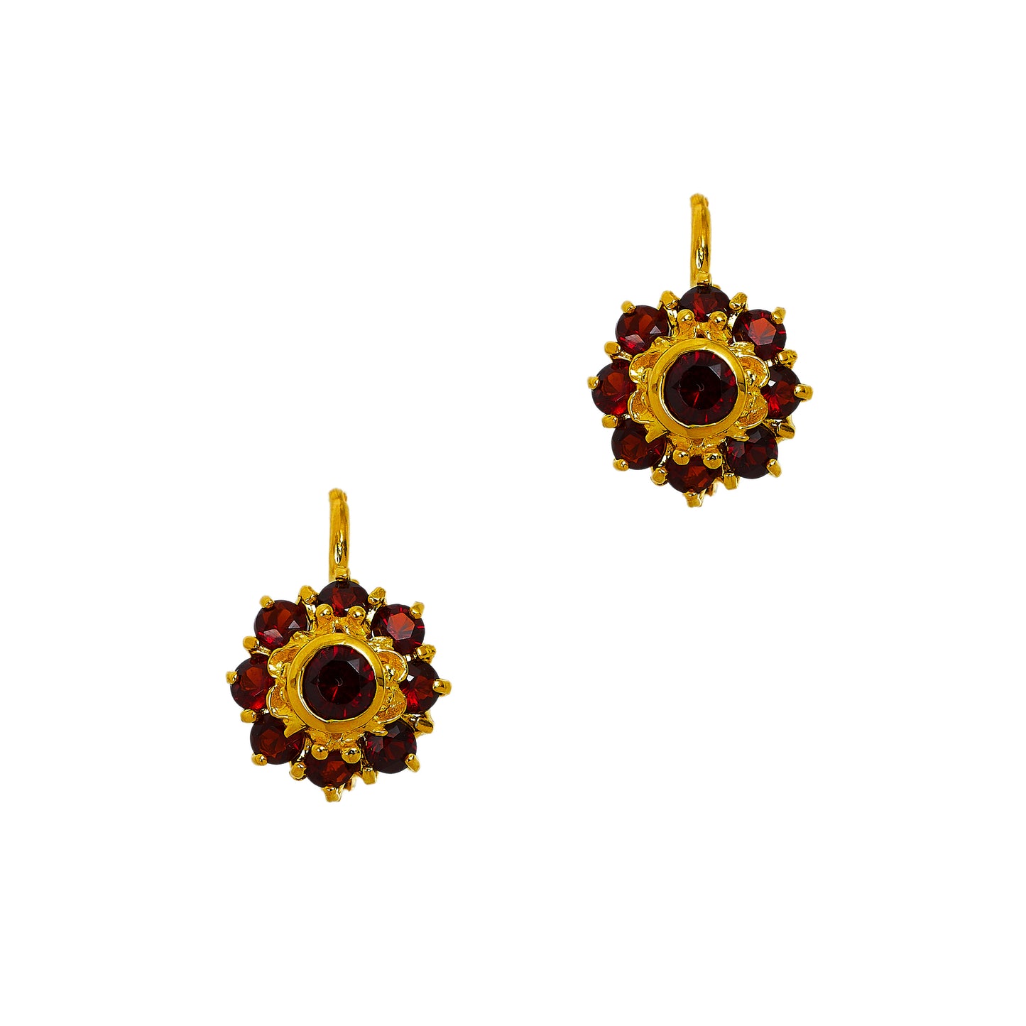 Pre-Owned 18ct Gold Garnet Cluster Earrings