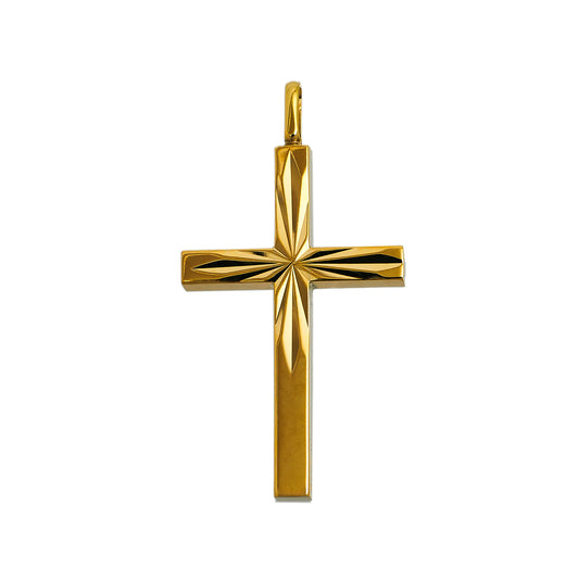 Pre-Owned 9ct Gold Sunburst Design Cross Pendant