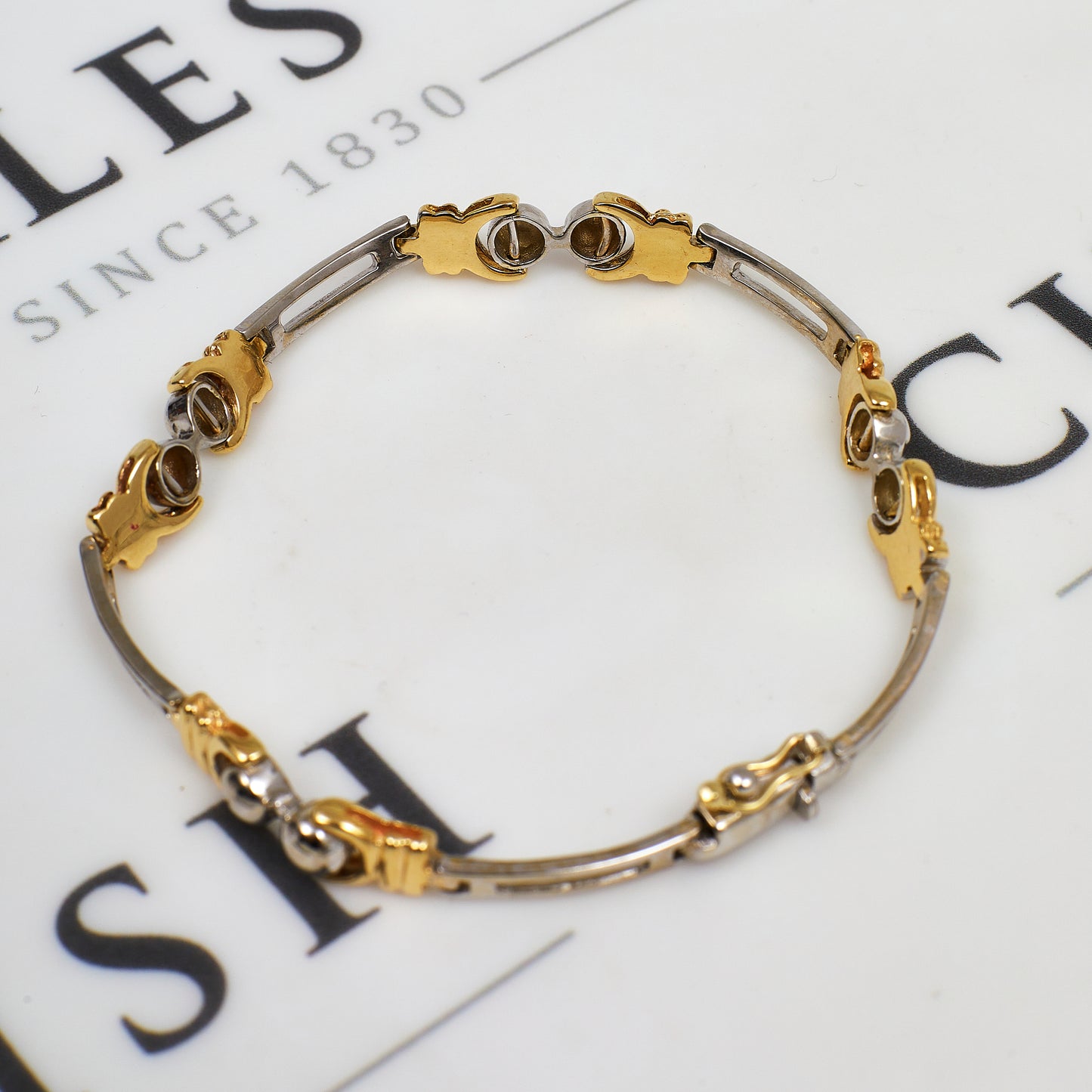 Pre-Owned 9ct Gold 2 Tone Ball & Bar Bracelet 7 Inch