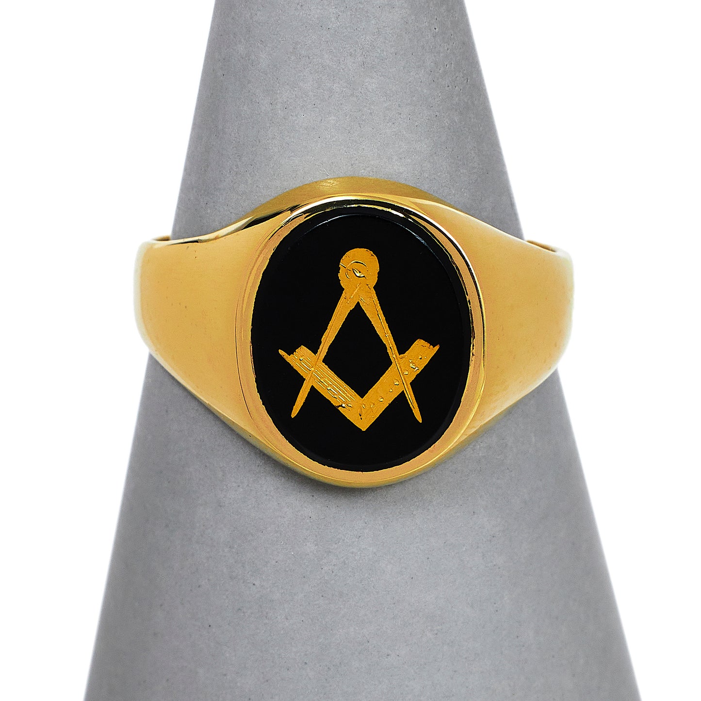Pre-Owned 9ct Gold Masonic Square & Compass Onyx Signet Ring