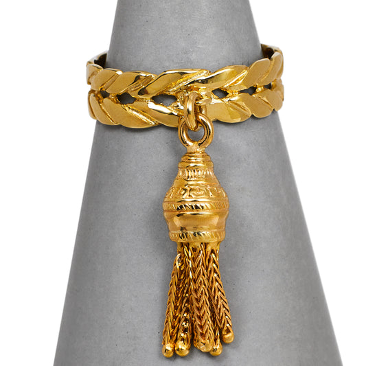 Pre-Owned 9ct Gold Plait Band Ring & Tassel Size T
