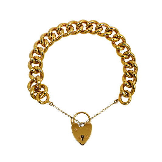 Pre-Owned 9ct Gold Curb Chain Bracelet & Heart Padlock