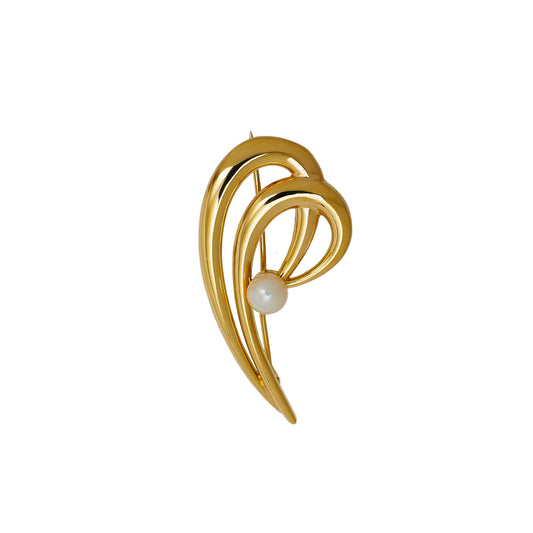 Pre-Owned 9ct Gold Cultured Pearl Swirl Brooch