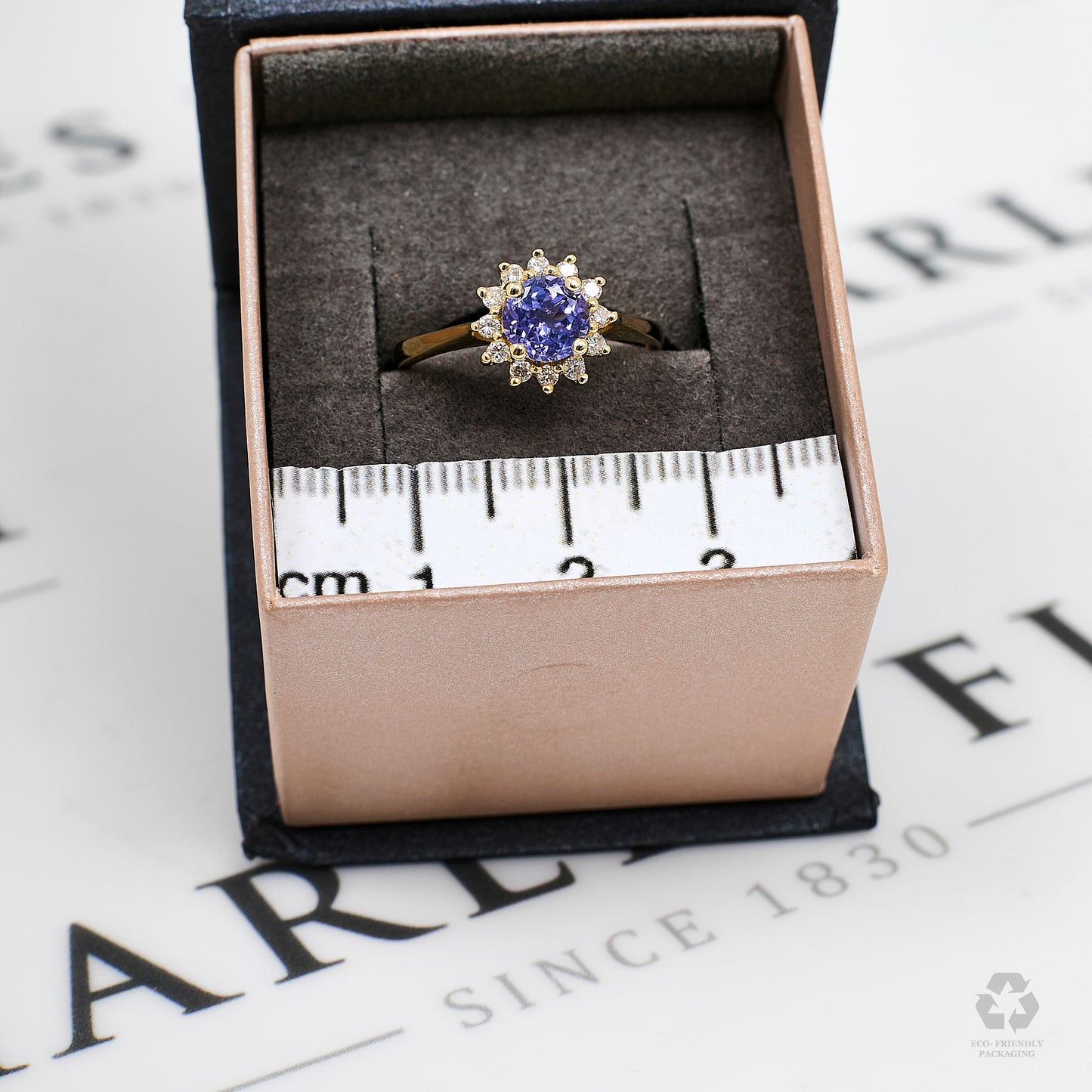 Pre-Owned 14ct Gold Tanzanite & Diamond Cluster Ring Size M