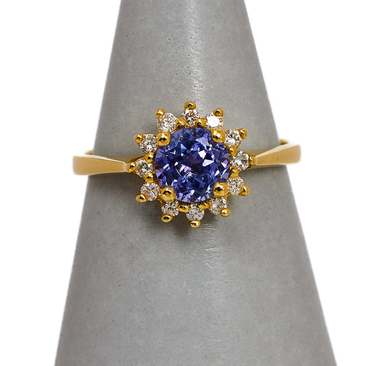 Pre-Owned 14ct Gold Tanzanite & Diamond Cluster Ring Size M