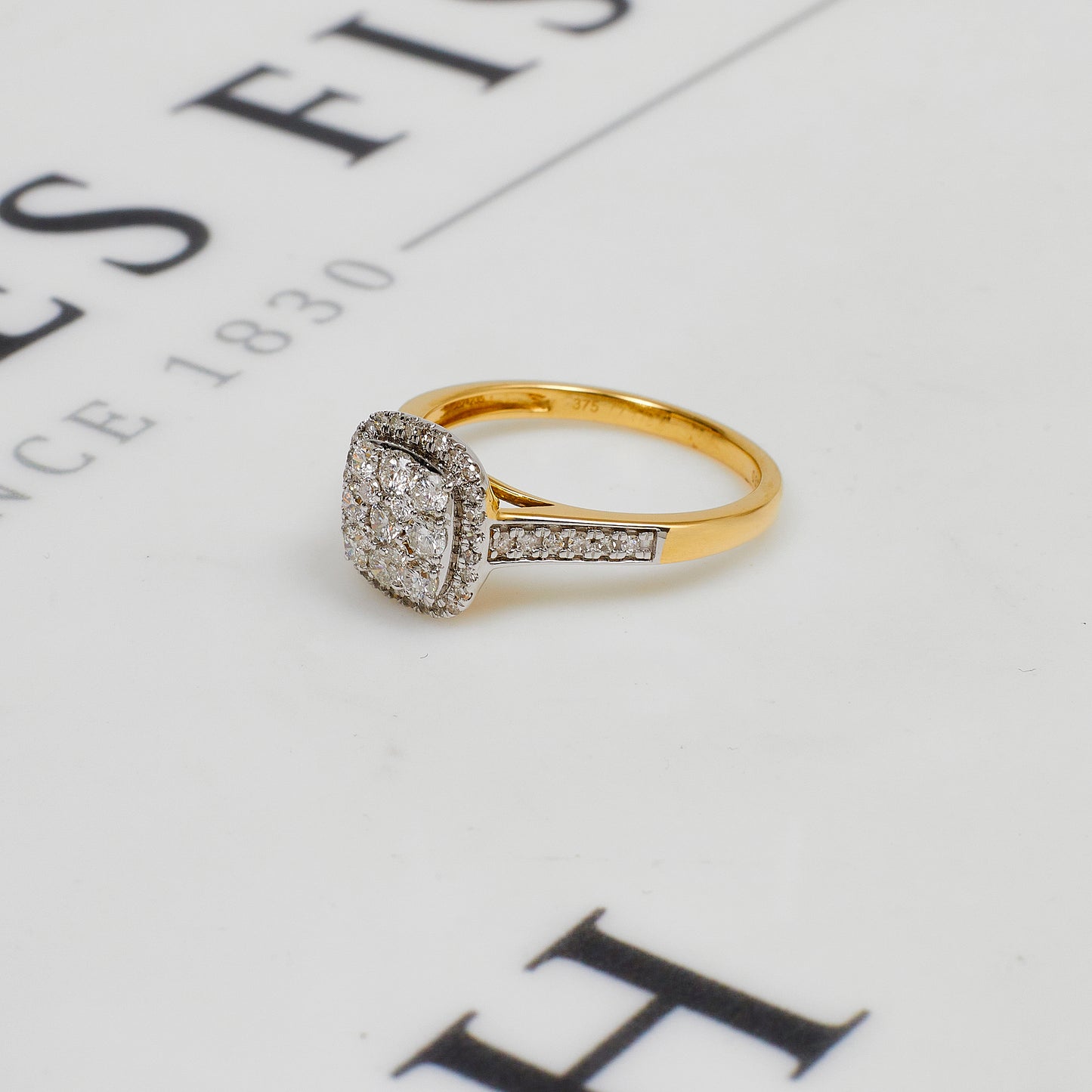 Pre-Owned 9ct Gold Square Diamond Cluster Ring Size M