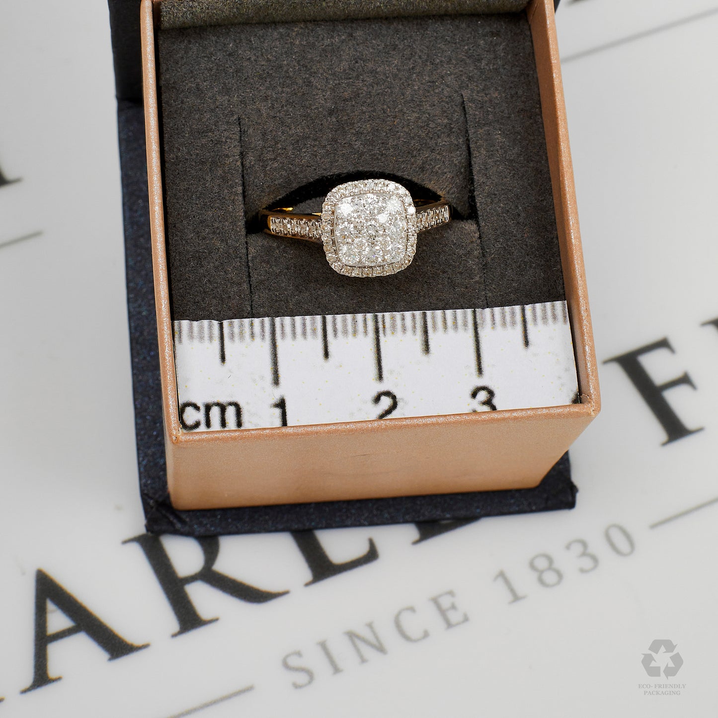 Pre-Owned 9ct Gold Square Diamond Cluster Ring Size M