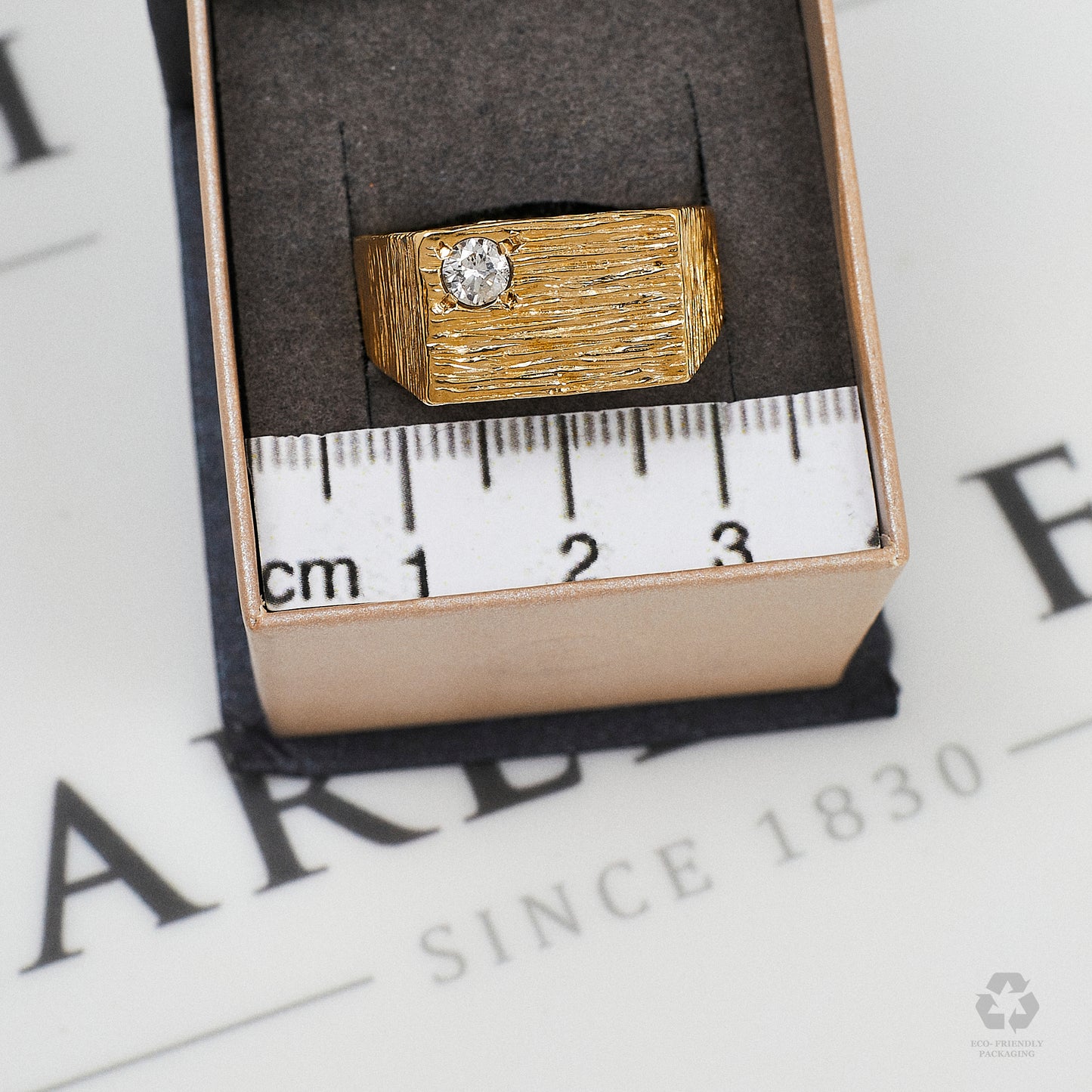 Pre-Owned 9ct Gold Diamond Barked Signet Ring Size V.5