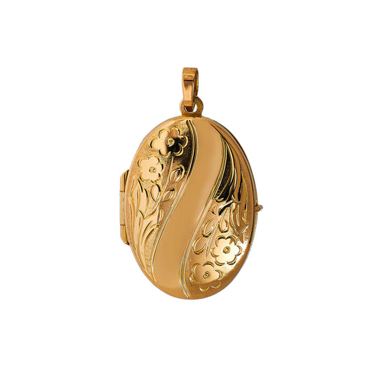 Pre-Owned 9ct Gold Oval Patterned Locket Pendant