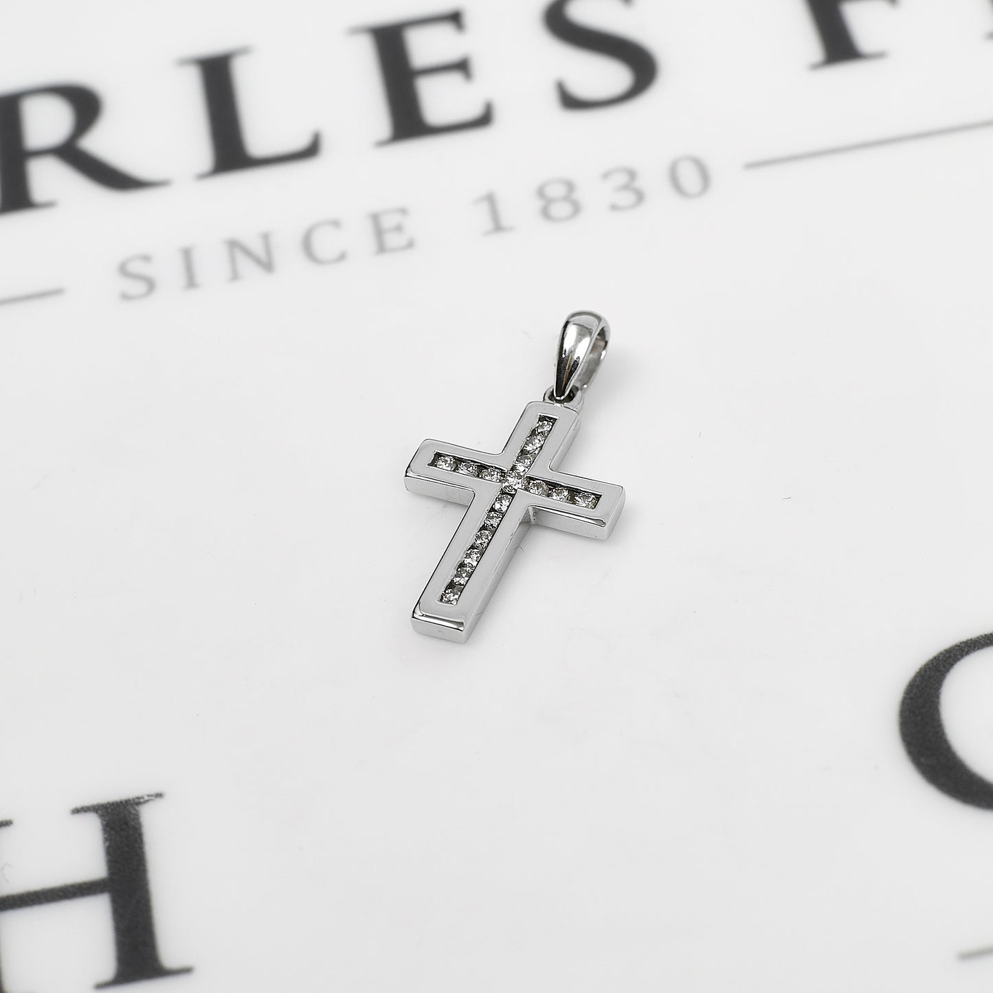 Pre-Owned 9ct White Gold Diamond Set Cross Pendant