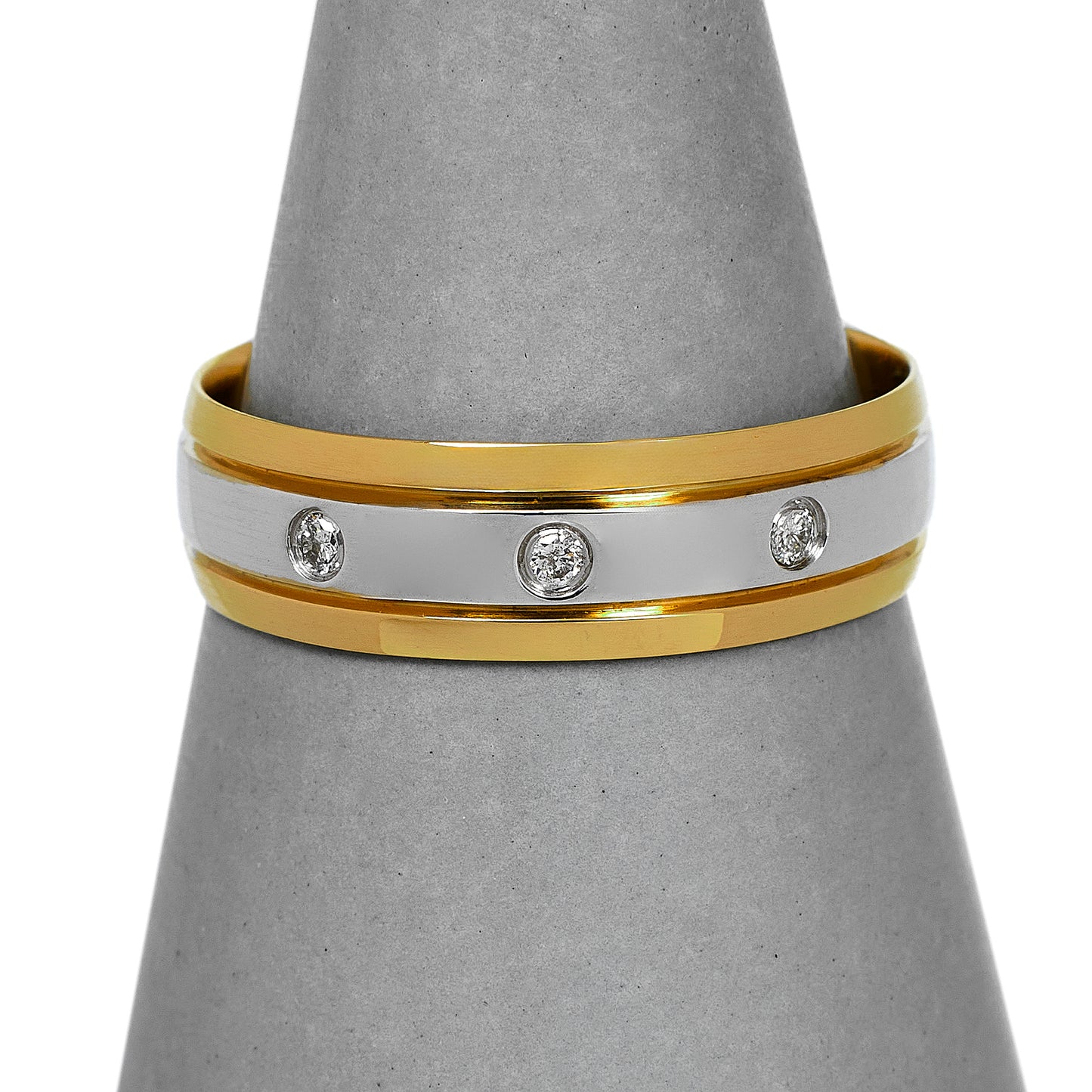 Pre-Owned 18ct Gold 2 Tone 3 Diamond Band Ring Size T