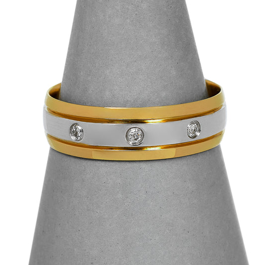 Pre-Owned 18ct Gold 2 Tone 3 Diamond Band Ring Size T