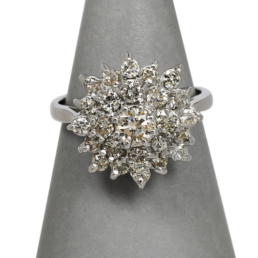 Pre-Owned 18ct White Gold Diamond Cluster Ring Size N