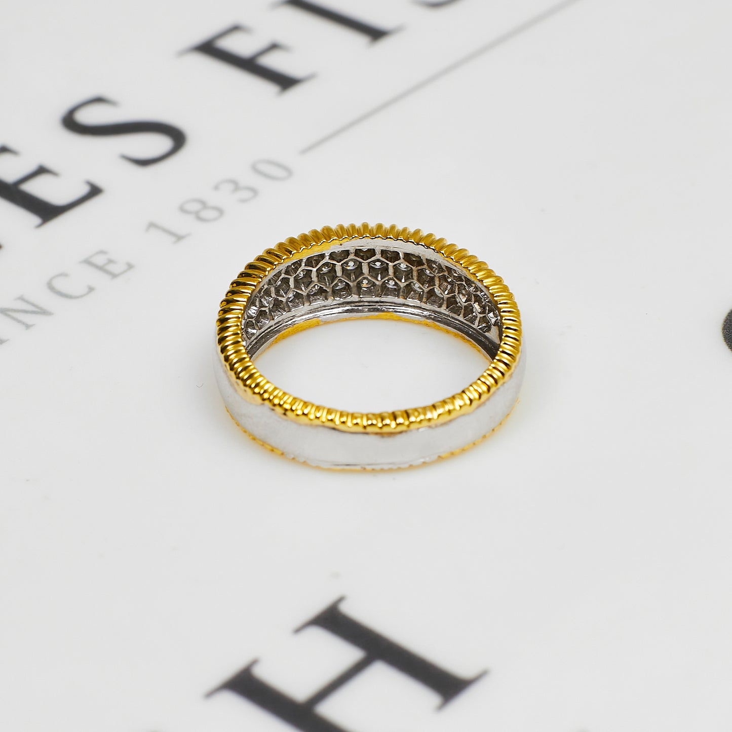 Pre-Owned 18ct White Gold & Diamond Band Ring & Bead Edge