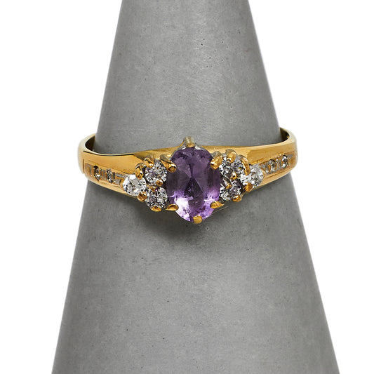 Pre-Owned 9ct Gold Amethsyt & CZ Dress Ring Size L