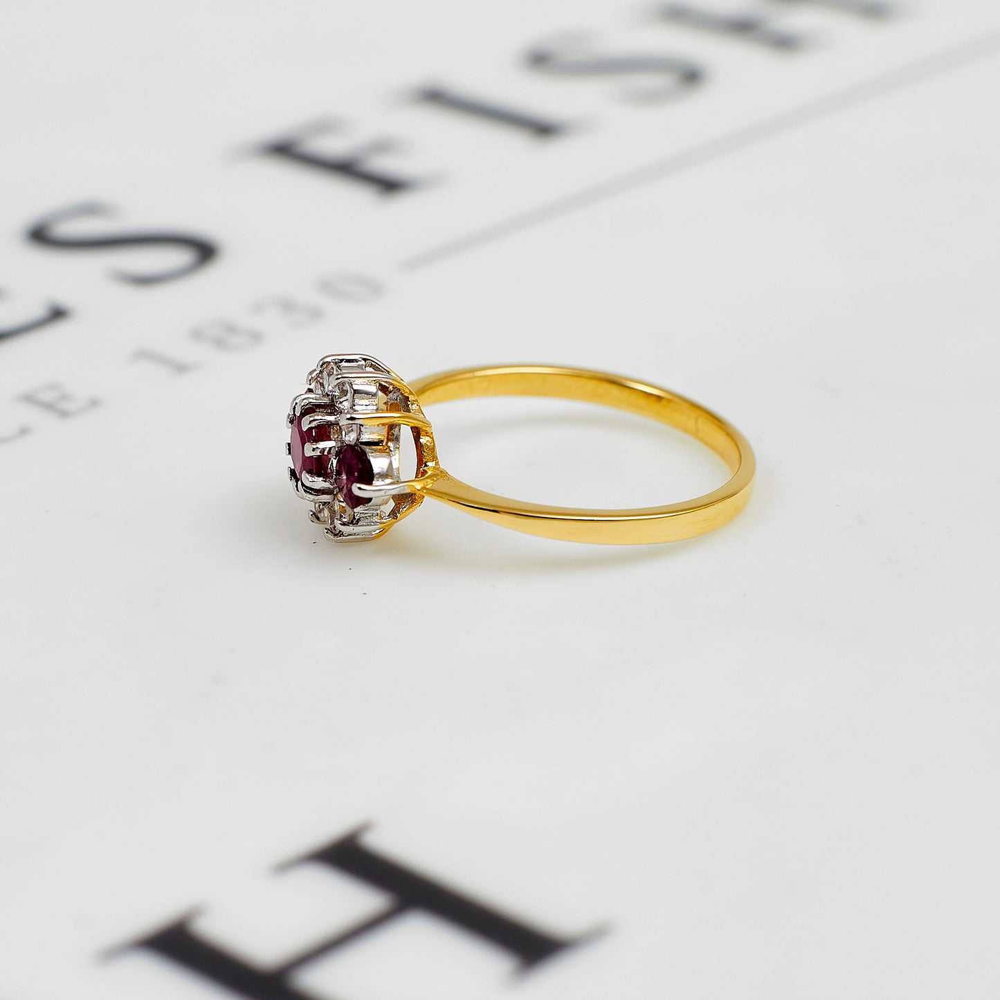 Pre-Owned 9ct Gold Ruby & CZ Dress Ring Size K.5