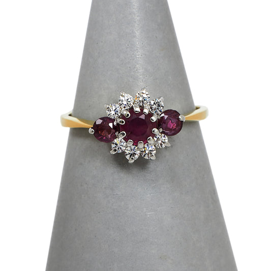 Pre-Owned 9ct Gold Ruby & CZ Dress Ring Size K.5