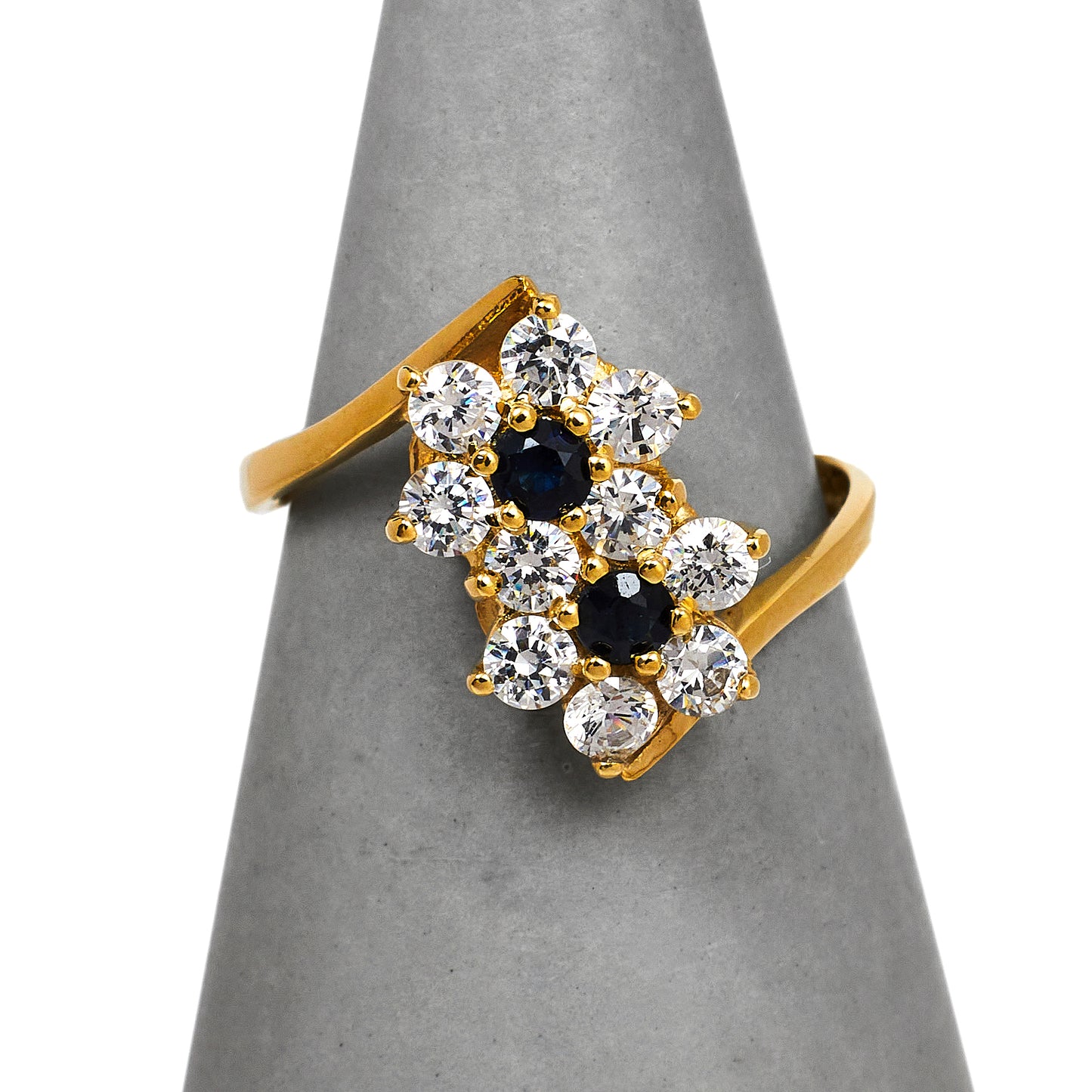 Pre-Owned 9ct Gold Sapphire & CZ Double Cluster Ring Size K.5