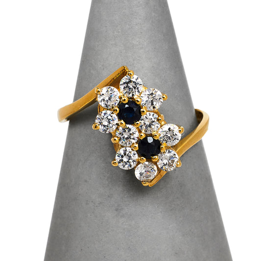 Pre-Owned 9ct Gold Sapphire & CZ Double Cluster Ring Size K.5