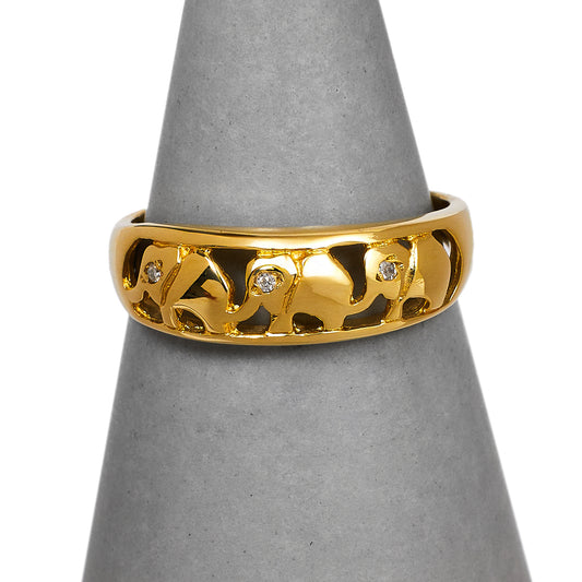 Pre-Owned 9ct Gold & 3 Diamond Elephant Ring Size K.5