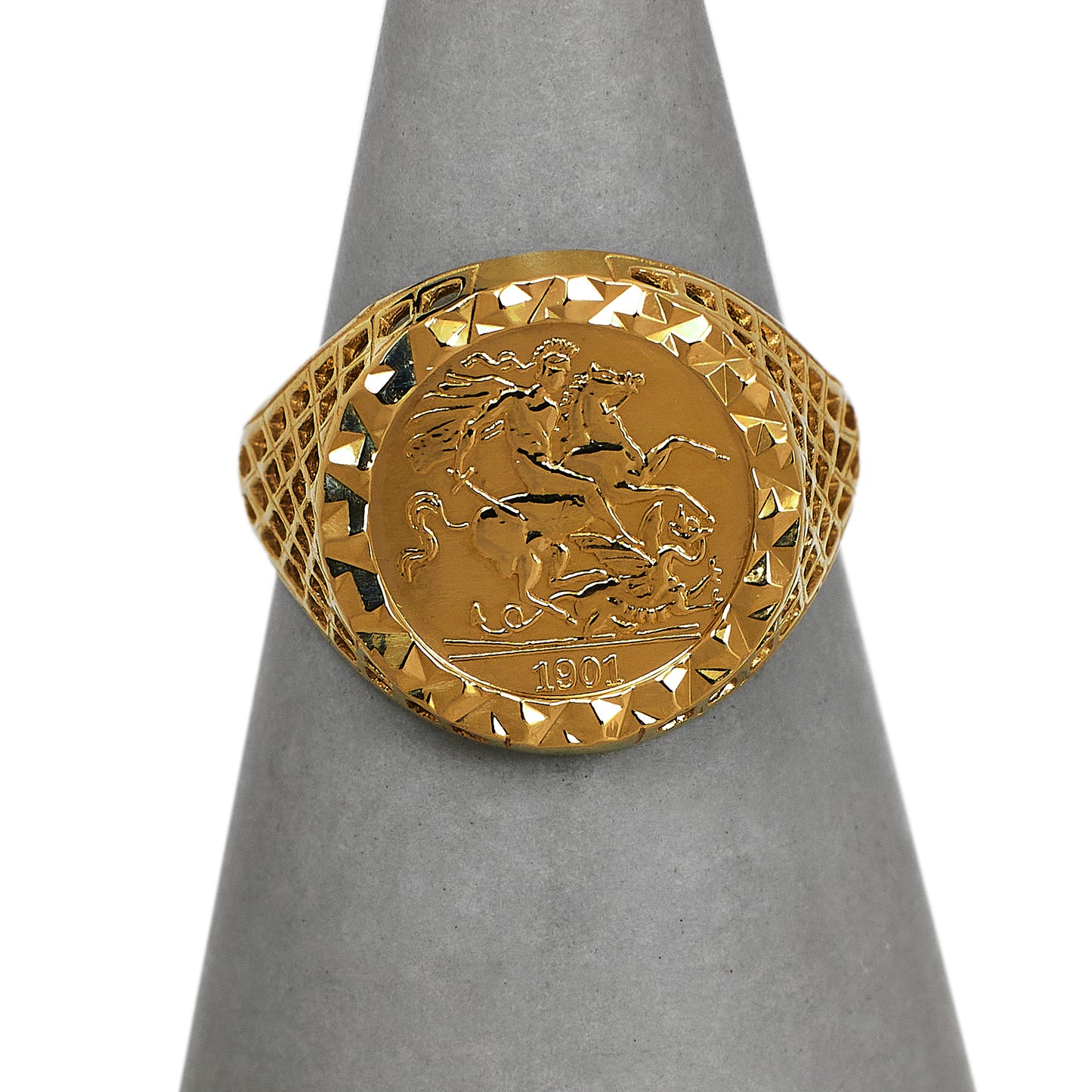 Pre-Owned 9ct Gold Round St George Ring Size F.5