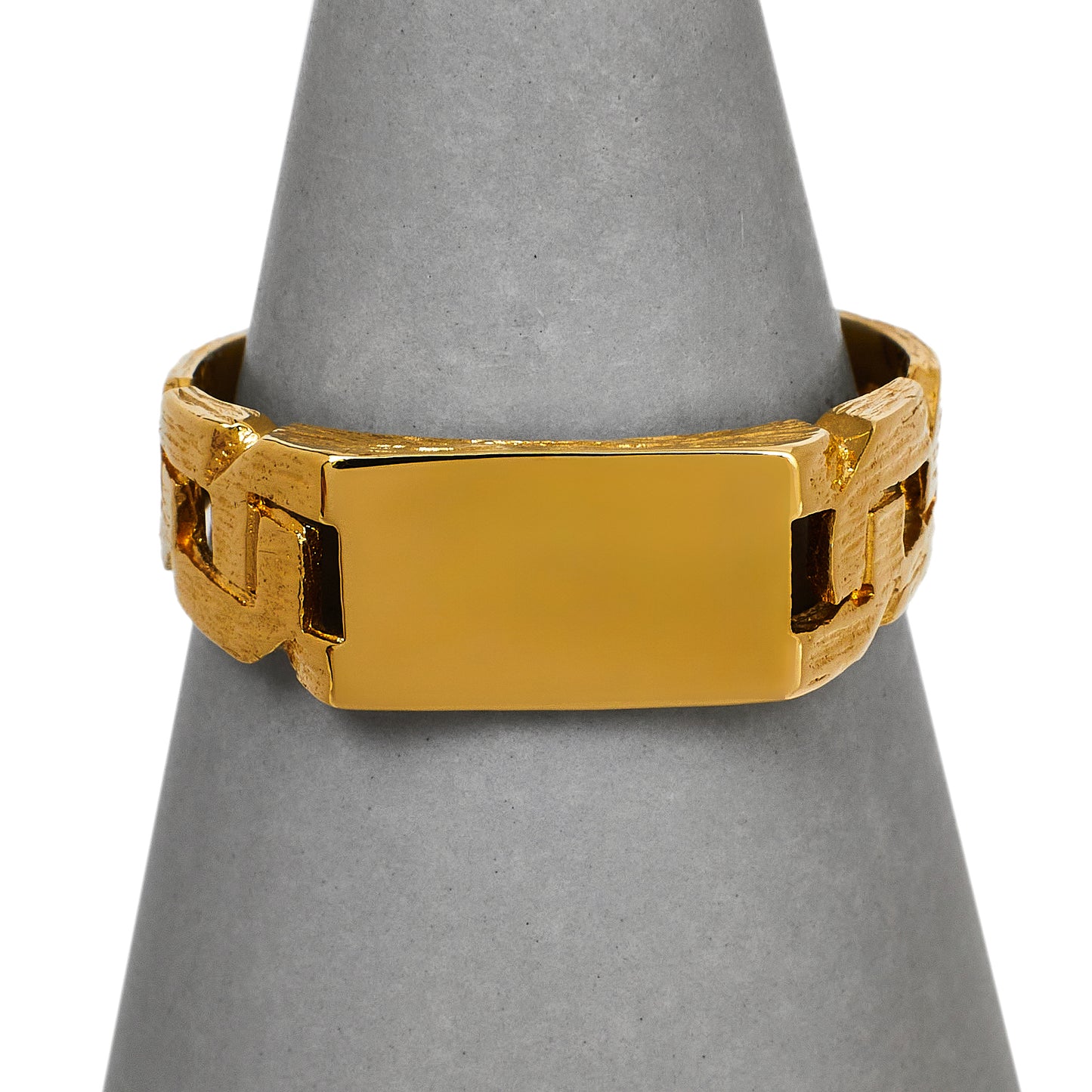 Pre-Owned 9ct Gold Rectangle Signet Ring & Curb Link Sides