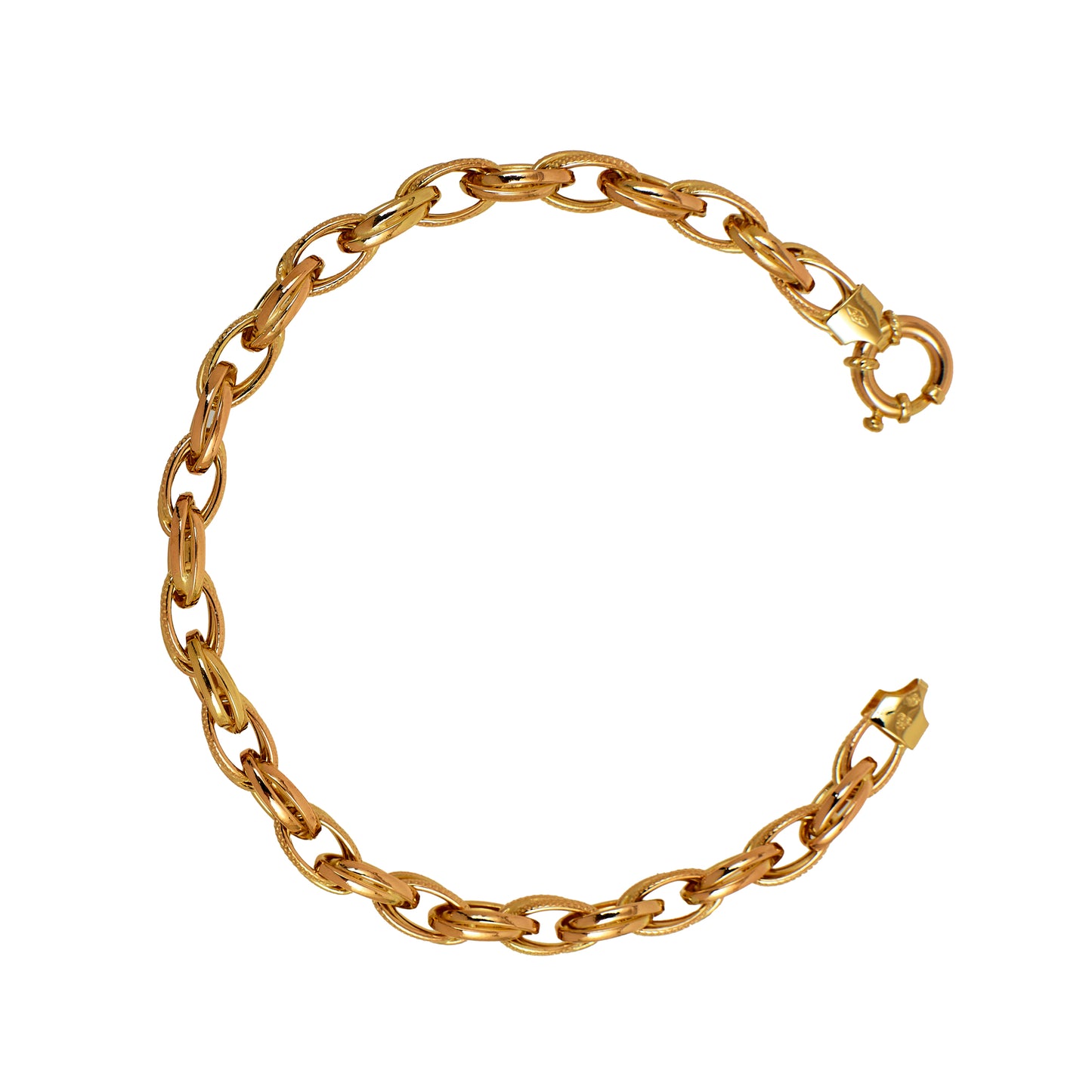 Pre-Owned 9ct Gold Polished & Guilloche Oval Link Bracelet