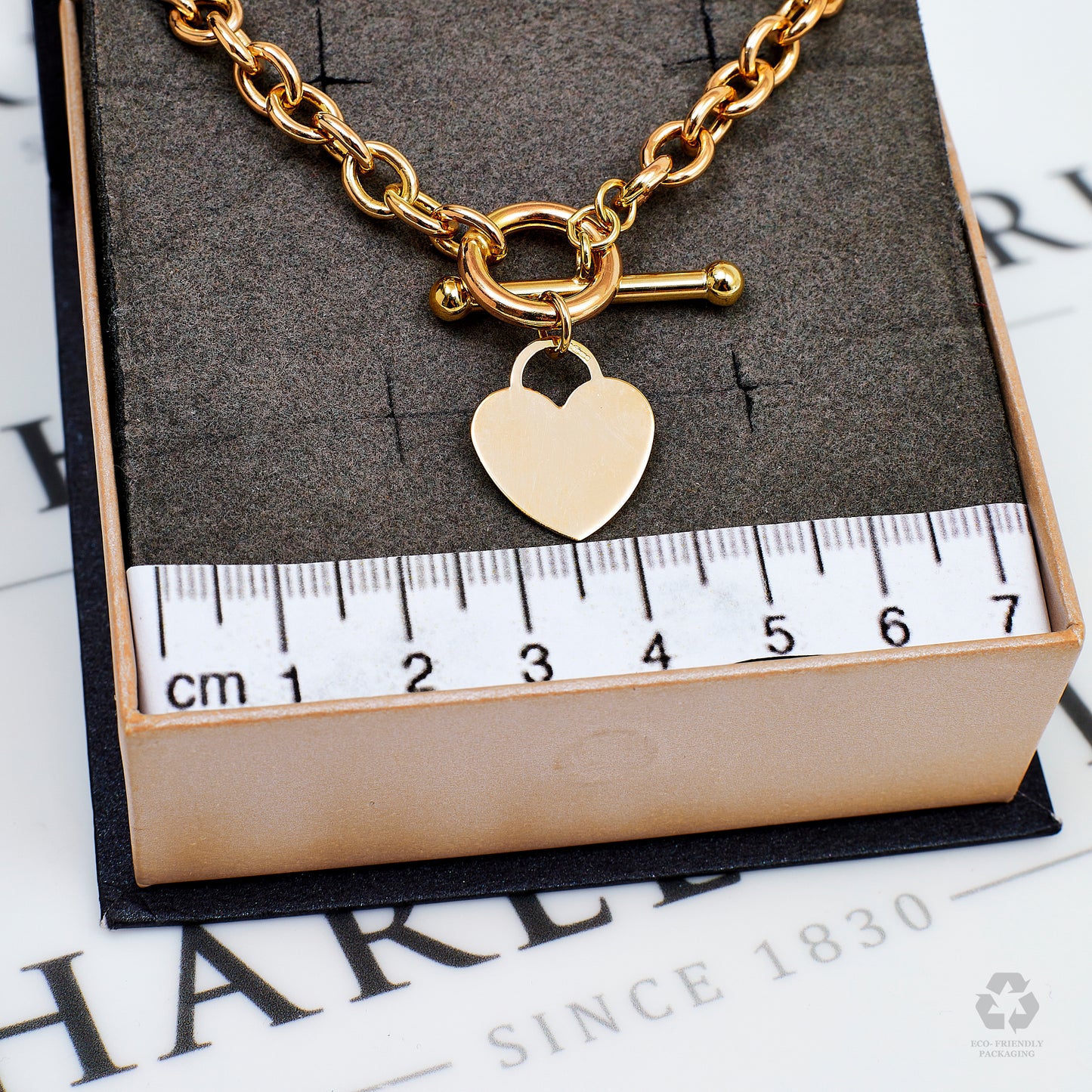 Pre-Owned 9ct Gold Oval Link Bracelet & Heart Tag & T Bar