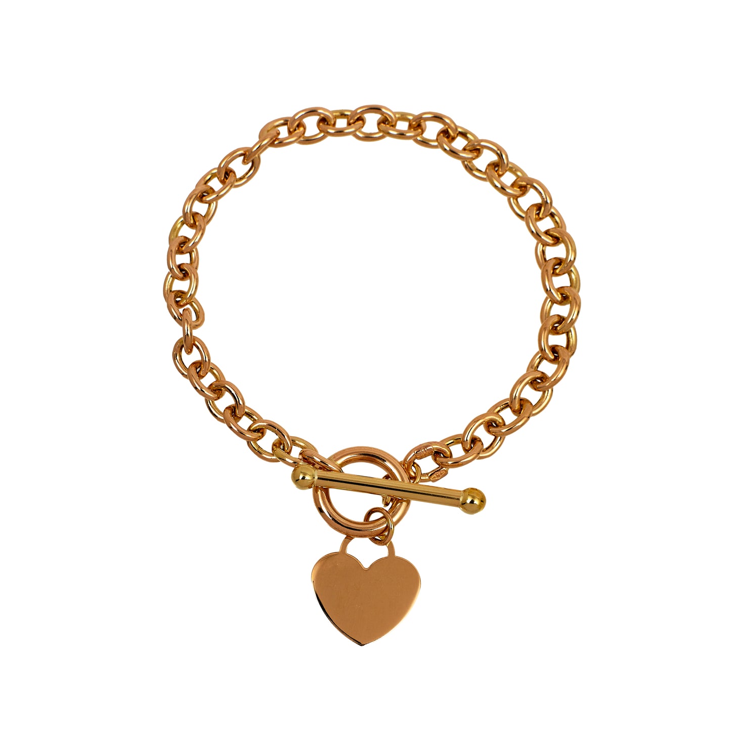 Pre-Owned 9ct Gold Oval Link Bracelet & Heart Tag & T Bar