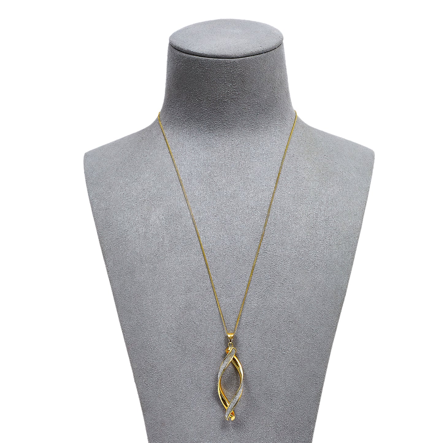 Pre-Owned 9ct Gold 2 Tone Frosted Twist Pendant & Chain